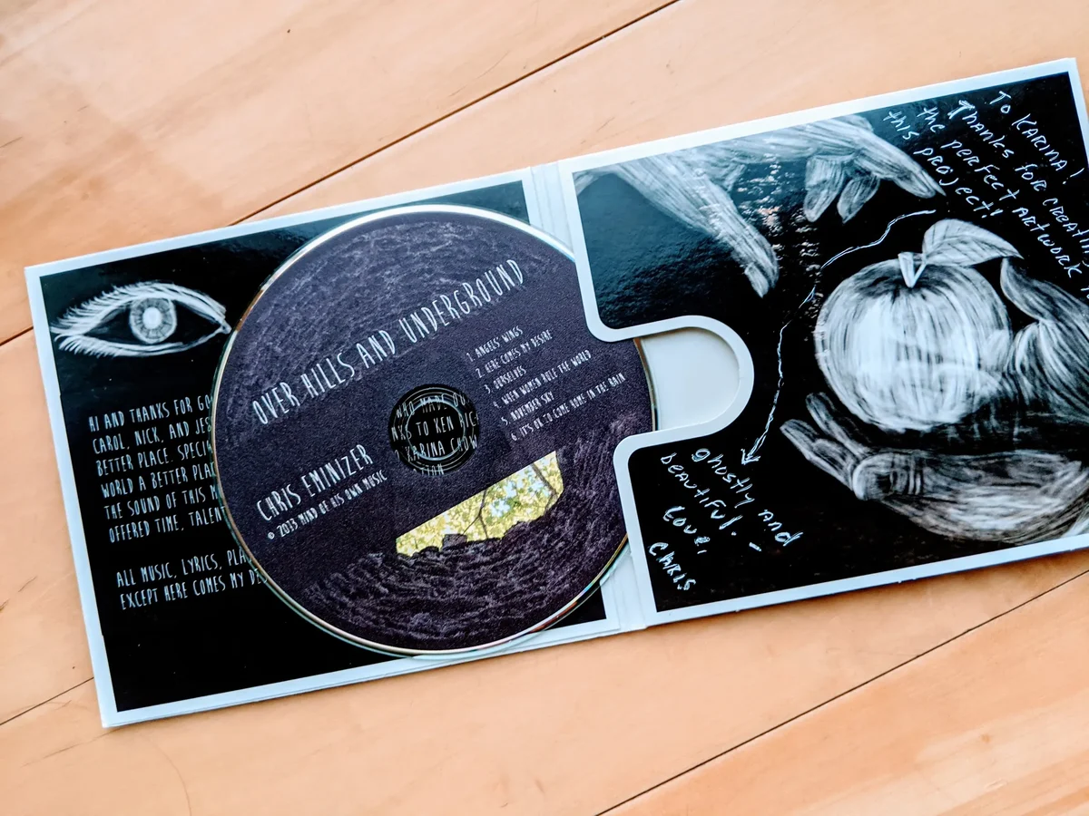 The eco-wallet opened with the CD poking out